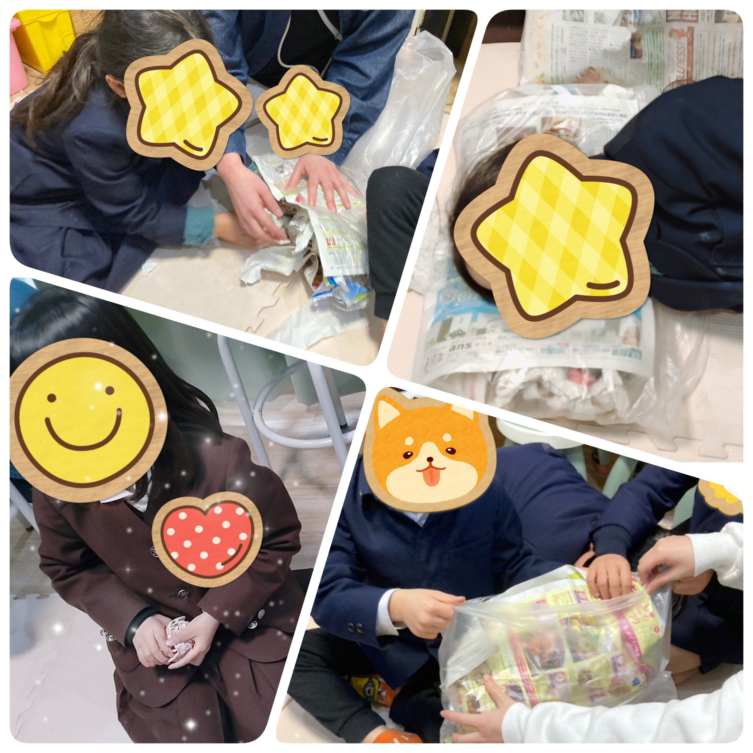 【北堀江】放デイ：公文📖　新聞紙とビニール袋でクッションを作ろう