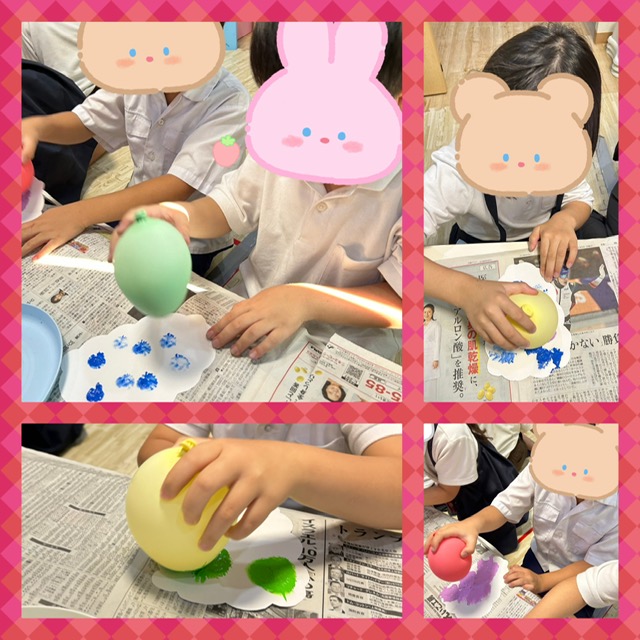 【北堀江】放デイ：公文📖　風船スタンプでぶどうづくり🍇