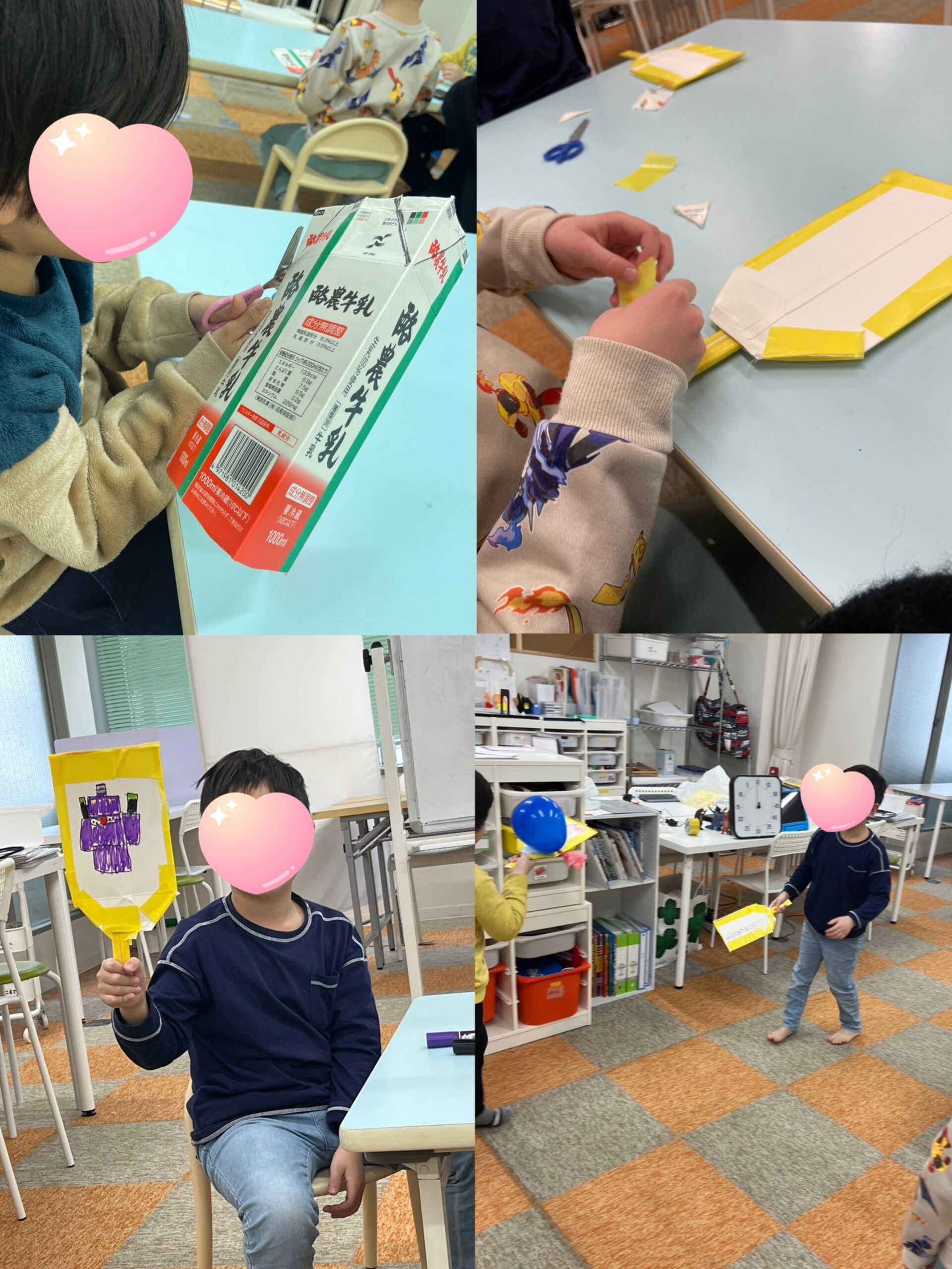 【南堀江】放デイ　牛乳パックで羽子板作り✨