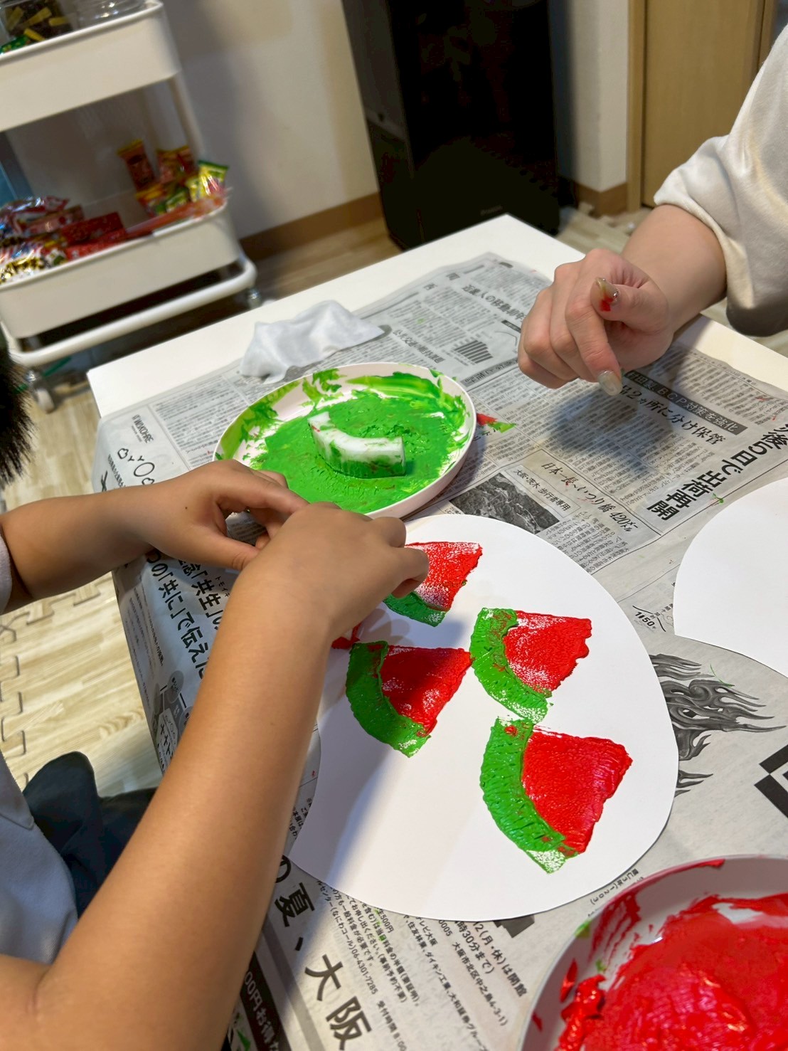 【北堀江】放デイ：公文📖　スイカ🍉のうちわ制作