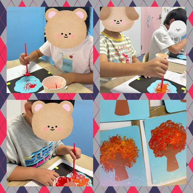 【ハッピープラス南堀江】ストロースタンプでもみじ制作🍂✨