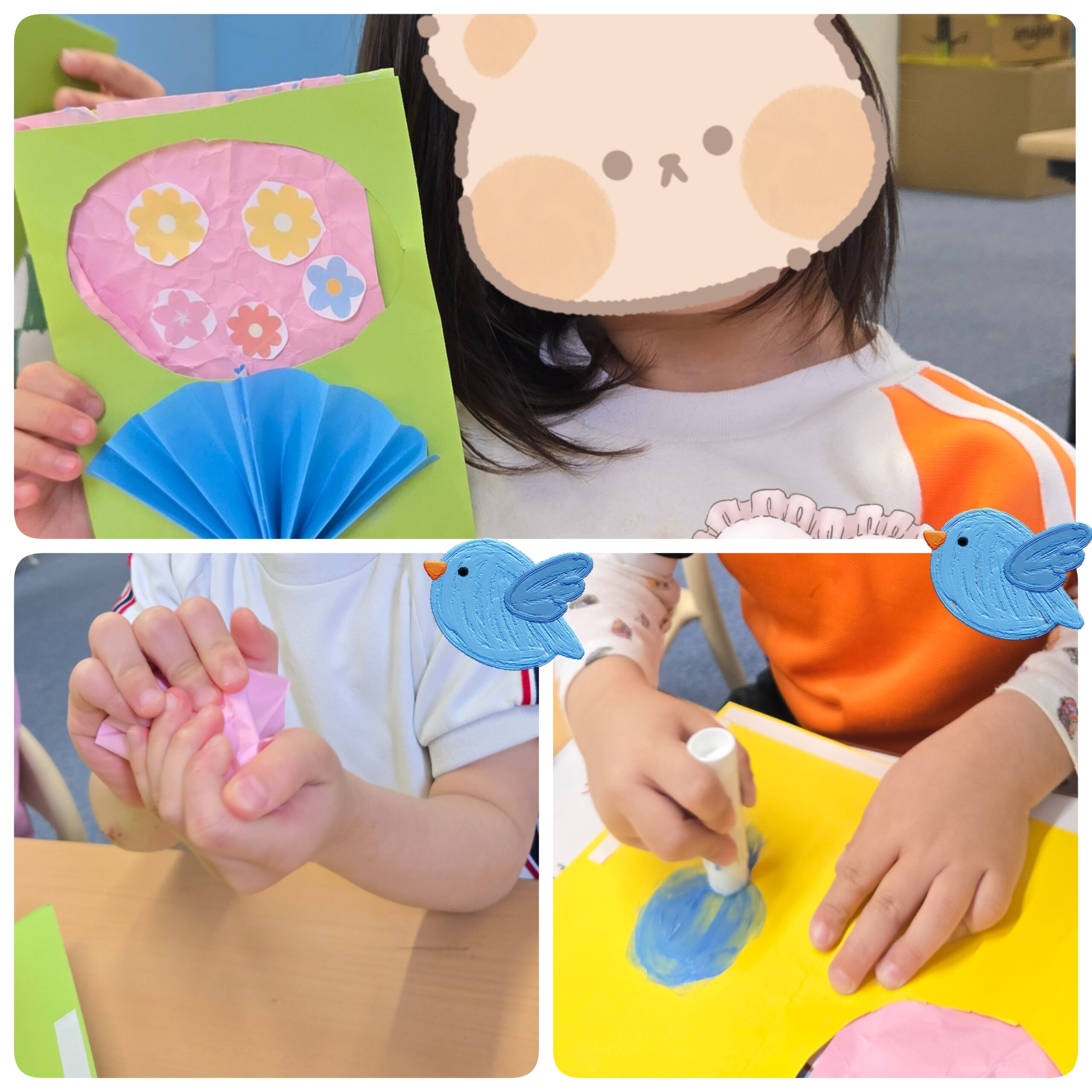 【ハッピープラス南堀江】公文📖　作業療法：画用紙を使った花束のカード作り💐